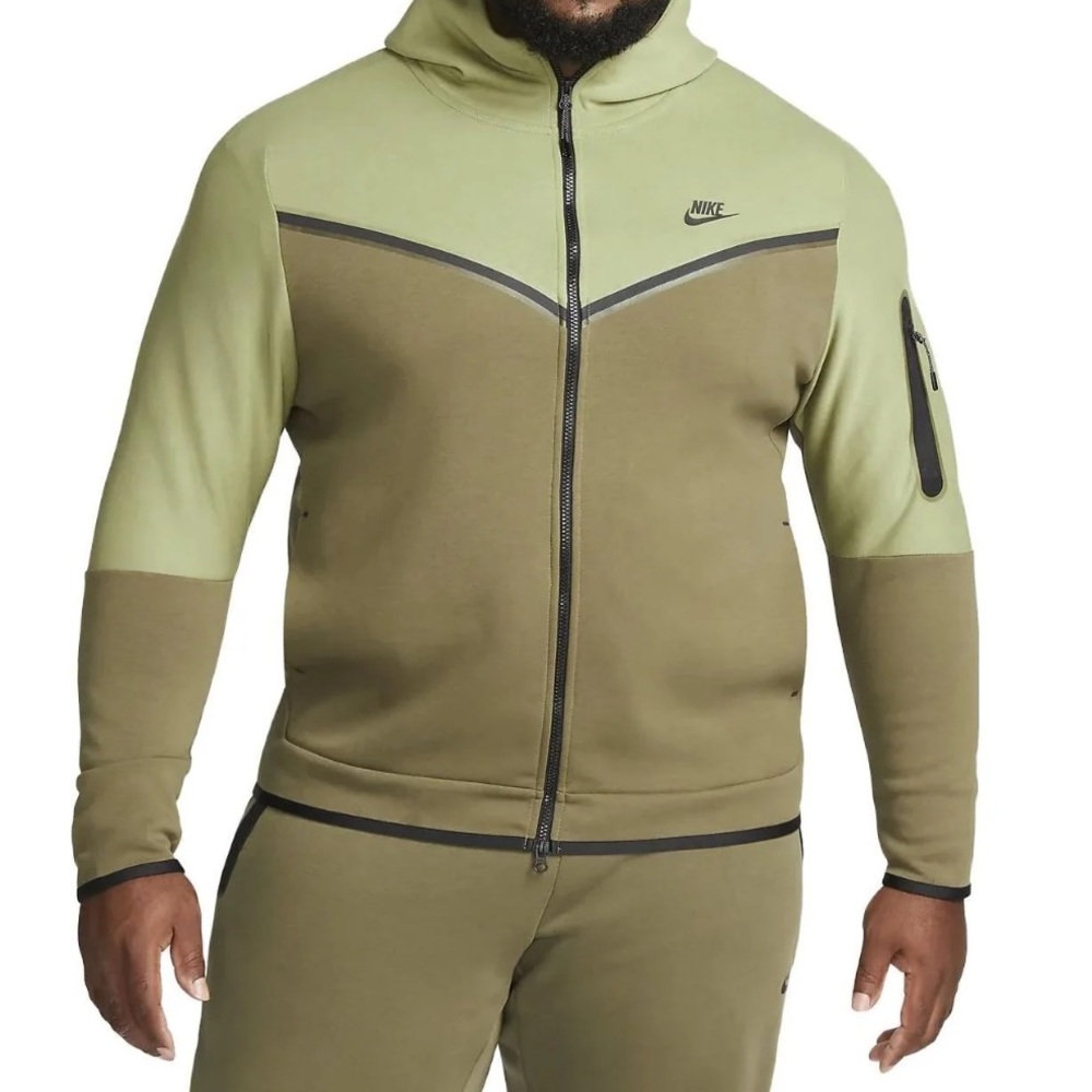XL Nike Men's Olive alligator green Tech full zip pockets hood